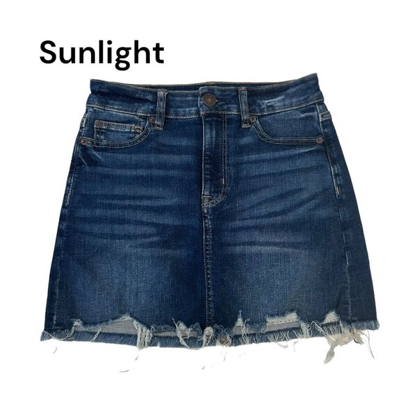 American Eagle Denim Skirt Womens 2 -Hi-Rise Mini N L Stretch Cut Off Distressed - Picture 2 of 11